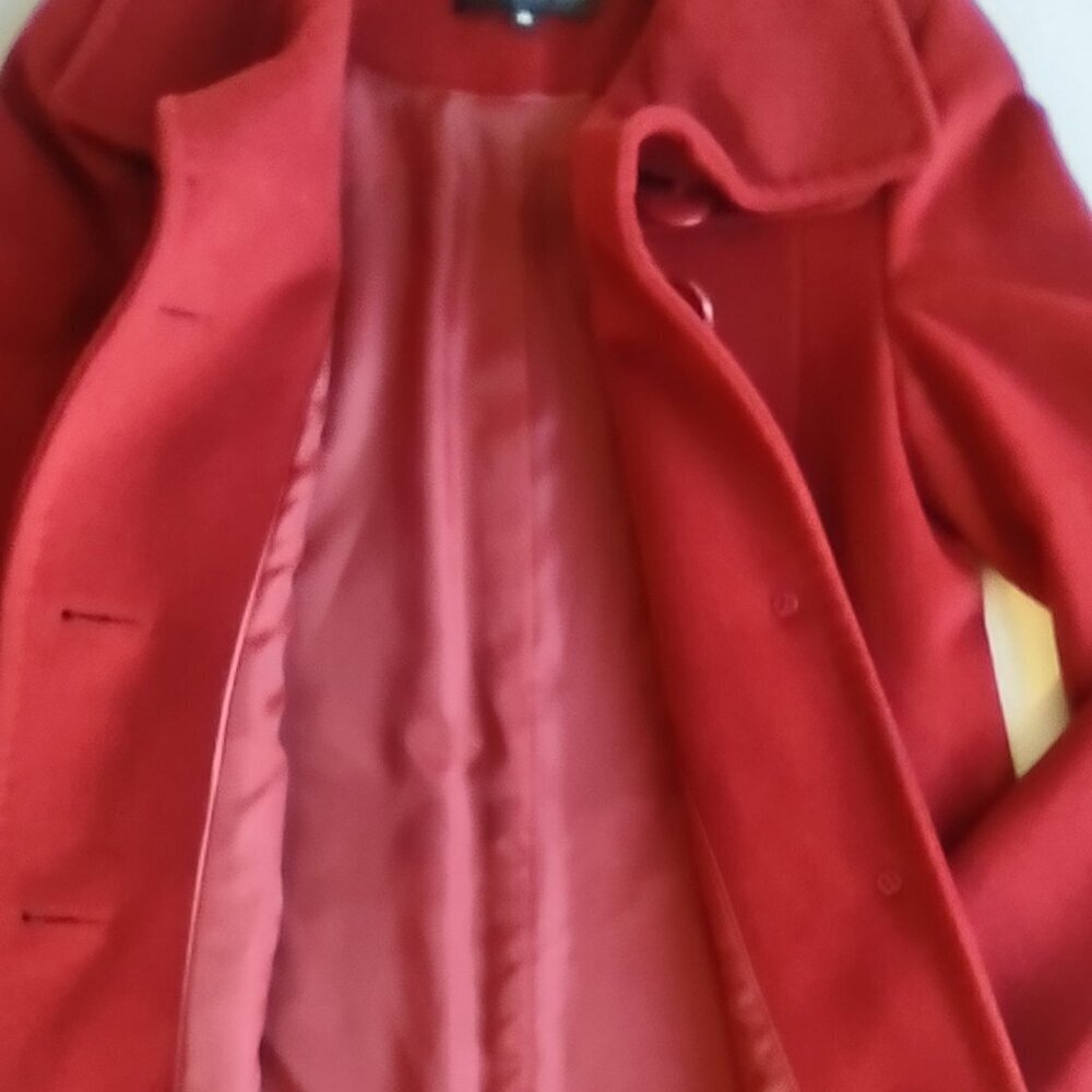 Ellen Tracy Wool & Angora Pea Coat Ruby Red Size XS Classic Elegant 'Like New - Picture 8 of 10